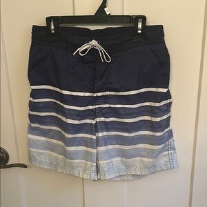 H&M Blue and White Nautical Swim Trunks with Drawstring
